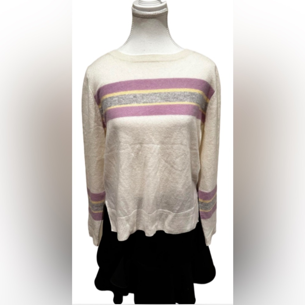 100% Cashmere Charli London Sweater Pullover Women Striped Crew Neck Sz M